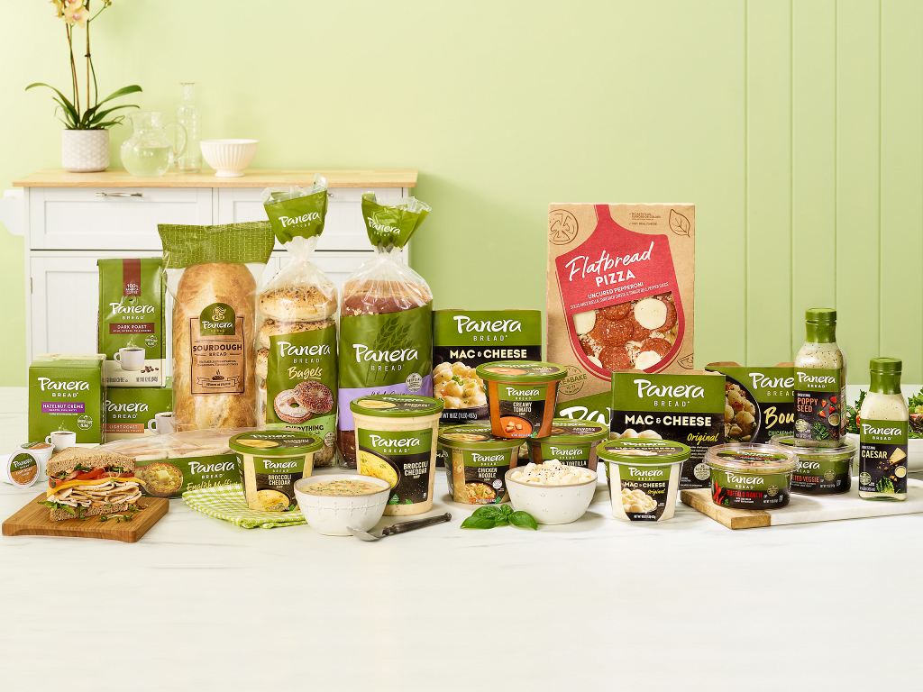 Panera grocery products on a white surface