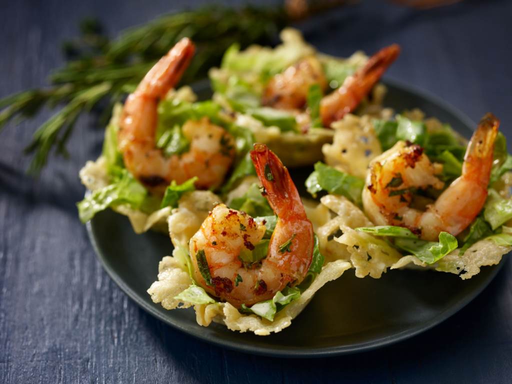 Shrimp Caesar Salad with Parmesan Cups