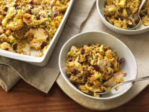 Autumn Squash Turkey Casserole in pan and bowl